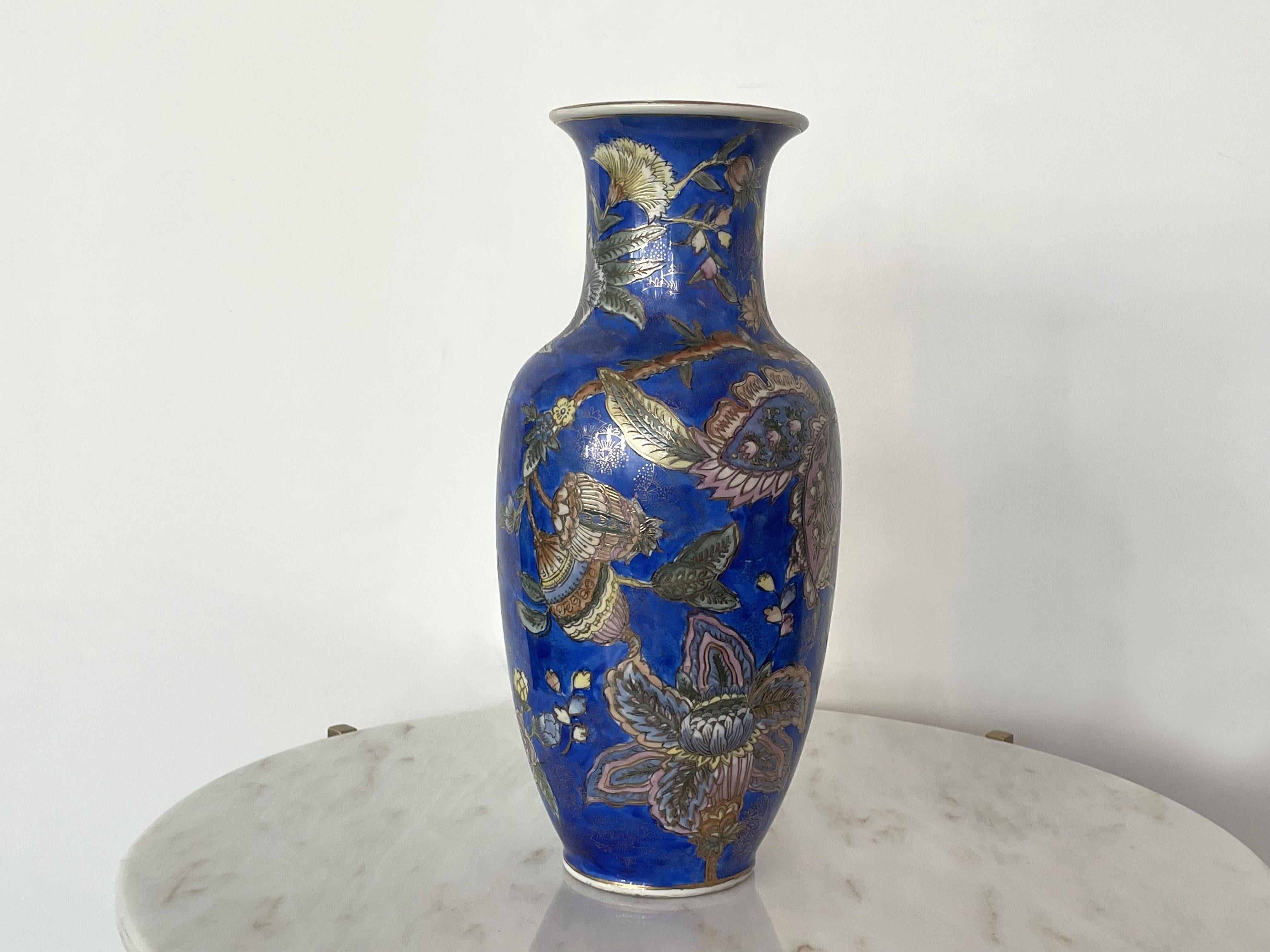 Vase chinois vintage en porcelaine bleue Bon état - En vente à Paris, FR