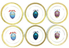 porcelaine du 20e siècle peinte à la main en or 22 carats Assiettes à salade et à dessert S/6