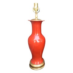 20th Century Porcelain Orange Lamp on Custom Base