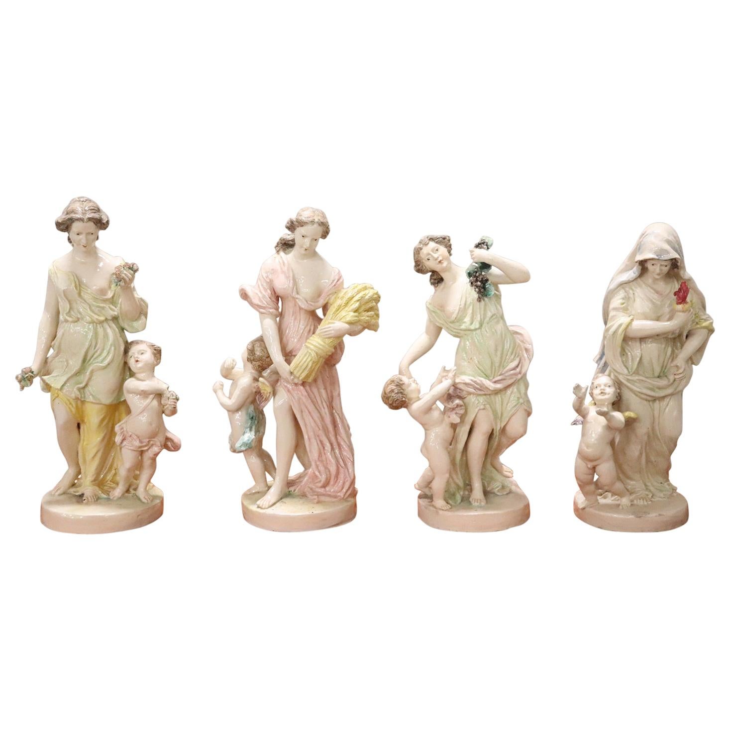 20th Century Porcelain Sculpture Hand Painted "the Four Seasons" by Capodimonte