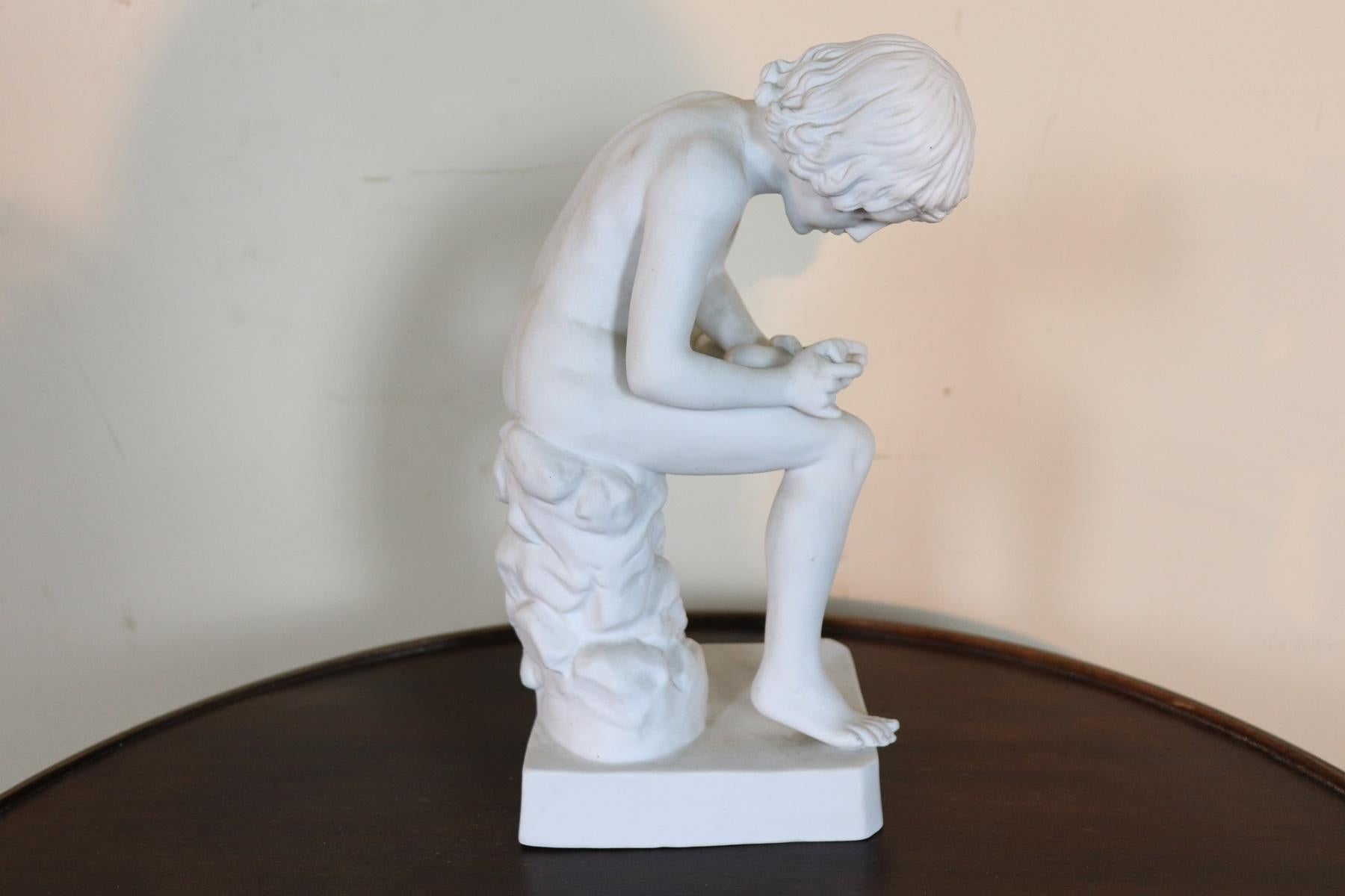 Carved 20th Century Porcelain Sculpture Young Boy, Signed