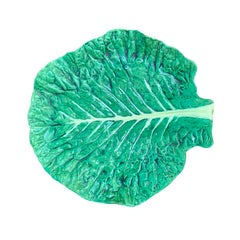 20th Century Portuguese Caldas da Rainha Pottery Leaf Plate, Labeled