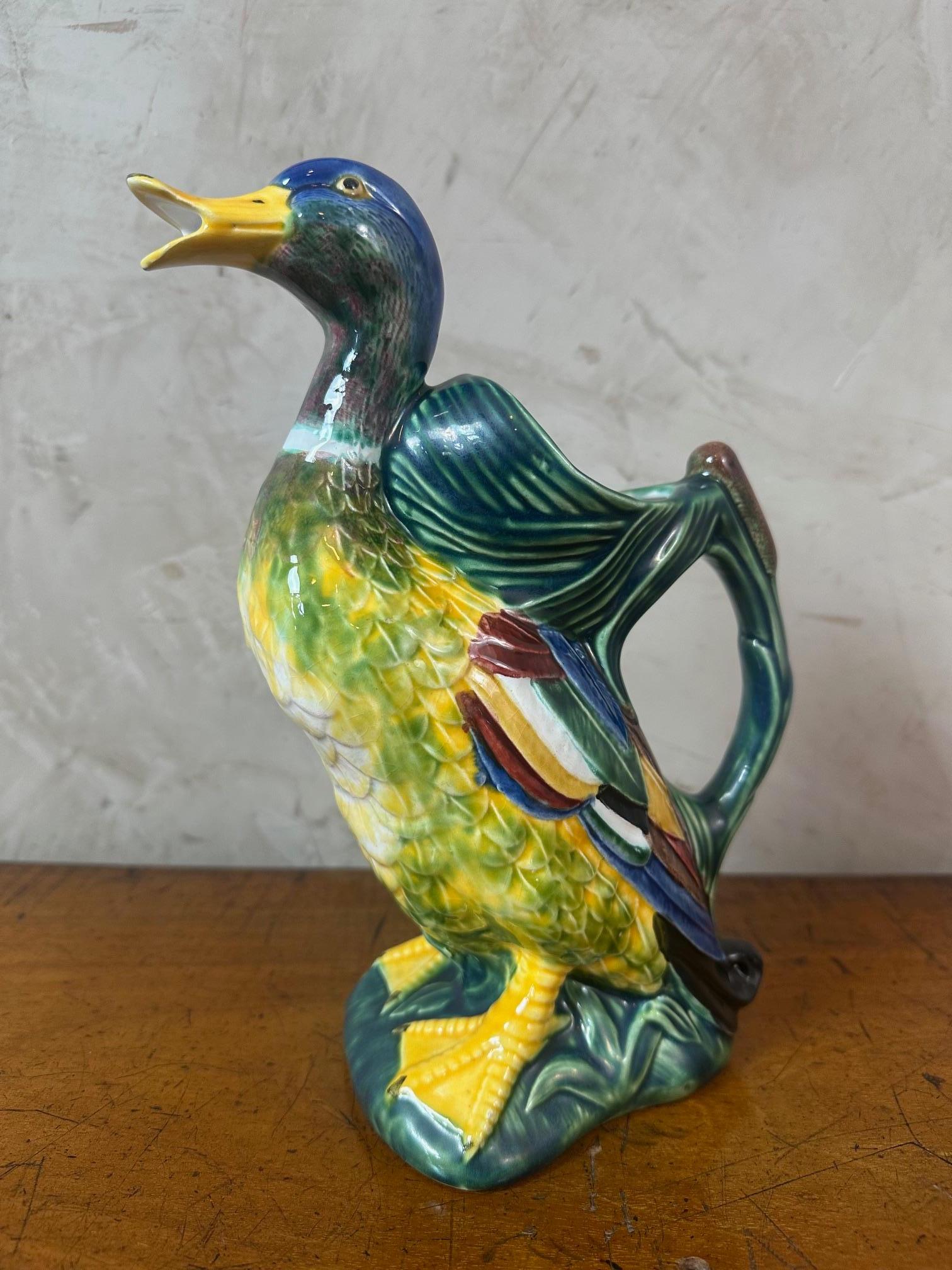 Late 20th Century 20th century Portuguese Painted Earthenware Duck Pitcher, 1970S