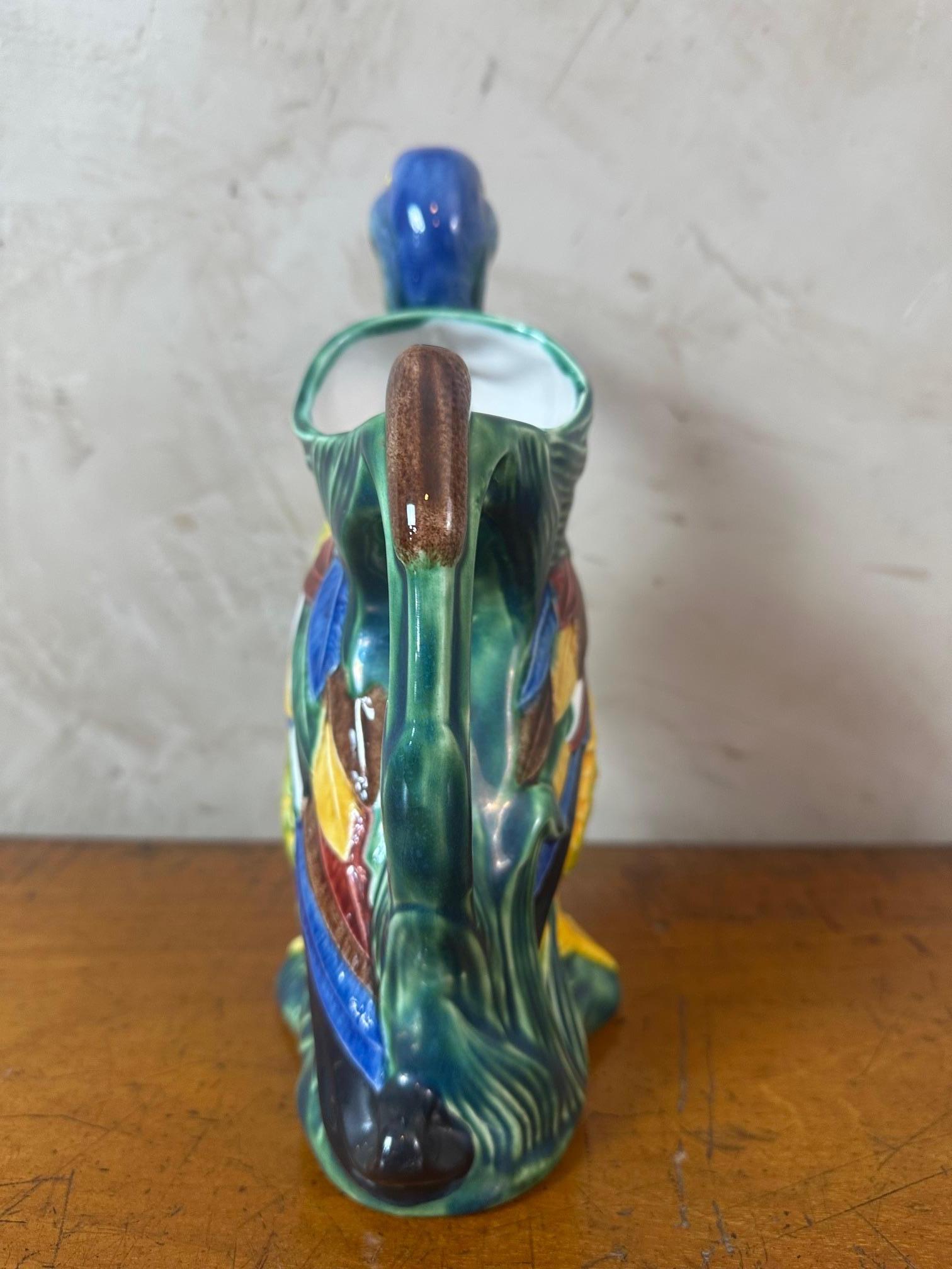 20th century Portuguese Painted Earthenware Duck Pitcher, 1970S 2