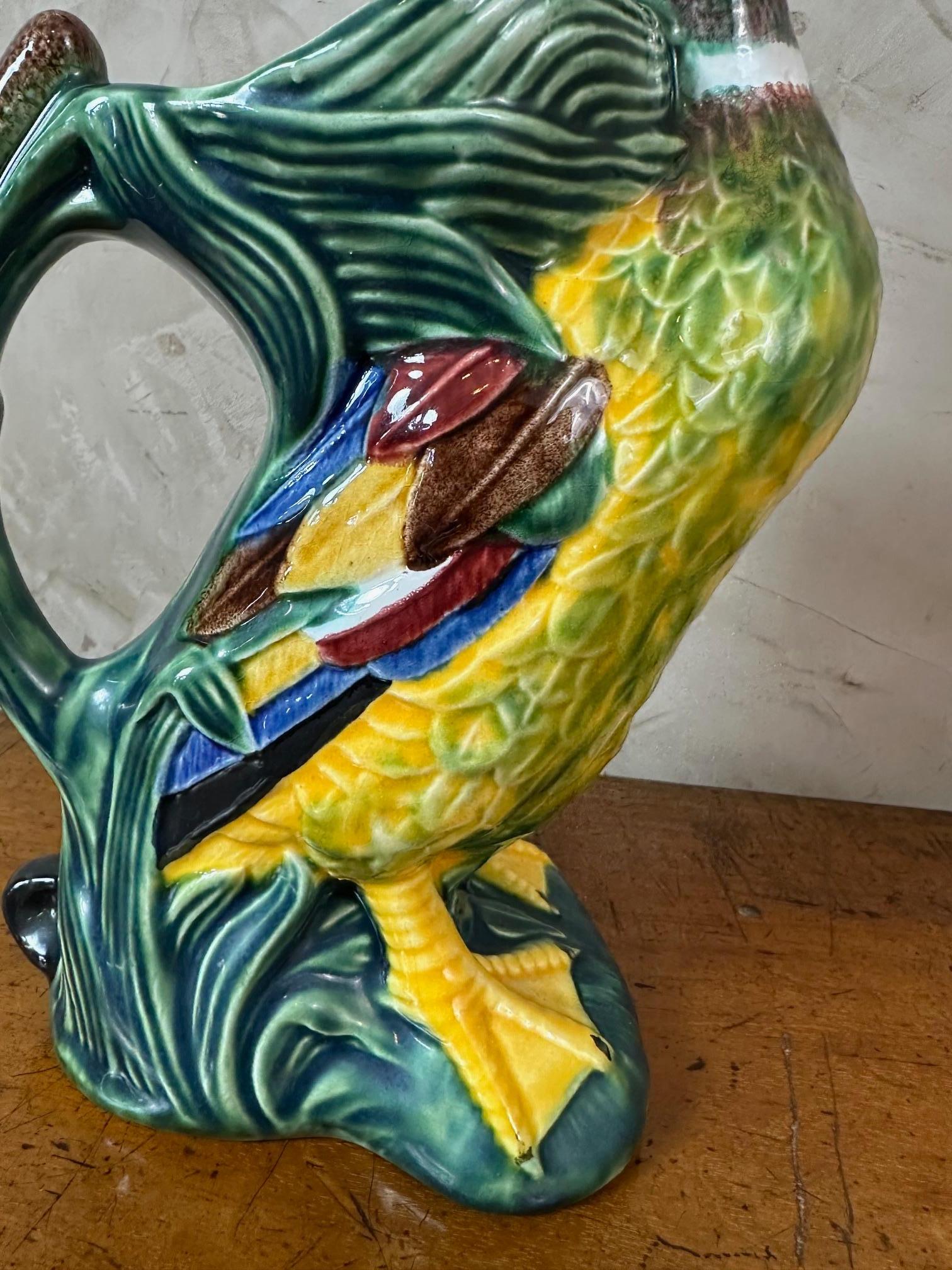 20th century Portuguese Painted Earthenware Duck Pitcher, 1970S 3