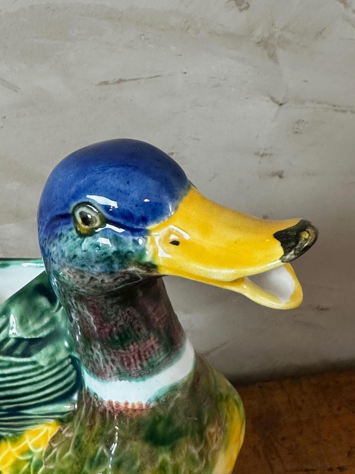 20th century Portuguese Painted Earthenware Duck Pitcher, 1970S 4