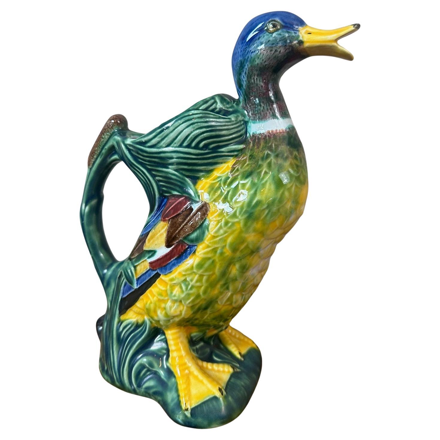 Pichet de canard portugais en faïence peinte du 20e siècle, 1970