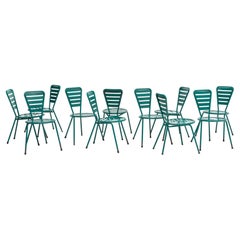 20th Century Portuguese Set of Eleven Green Lacquered Iron Chairs