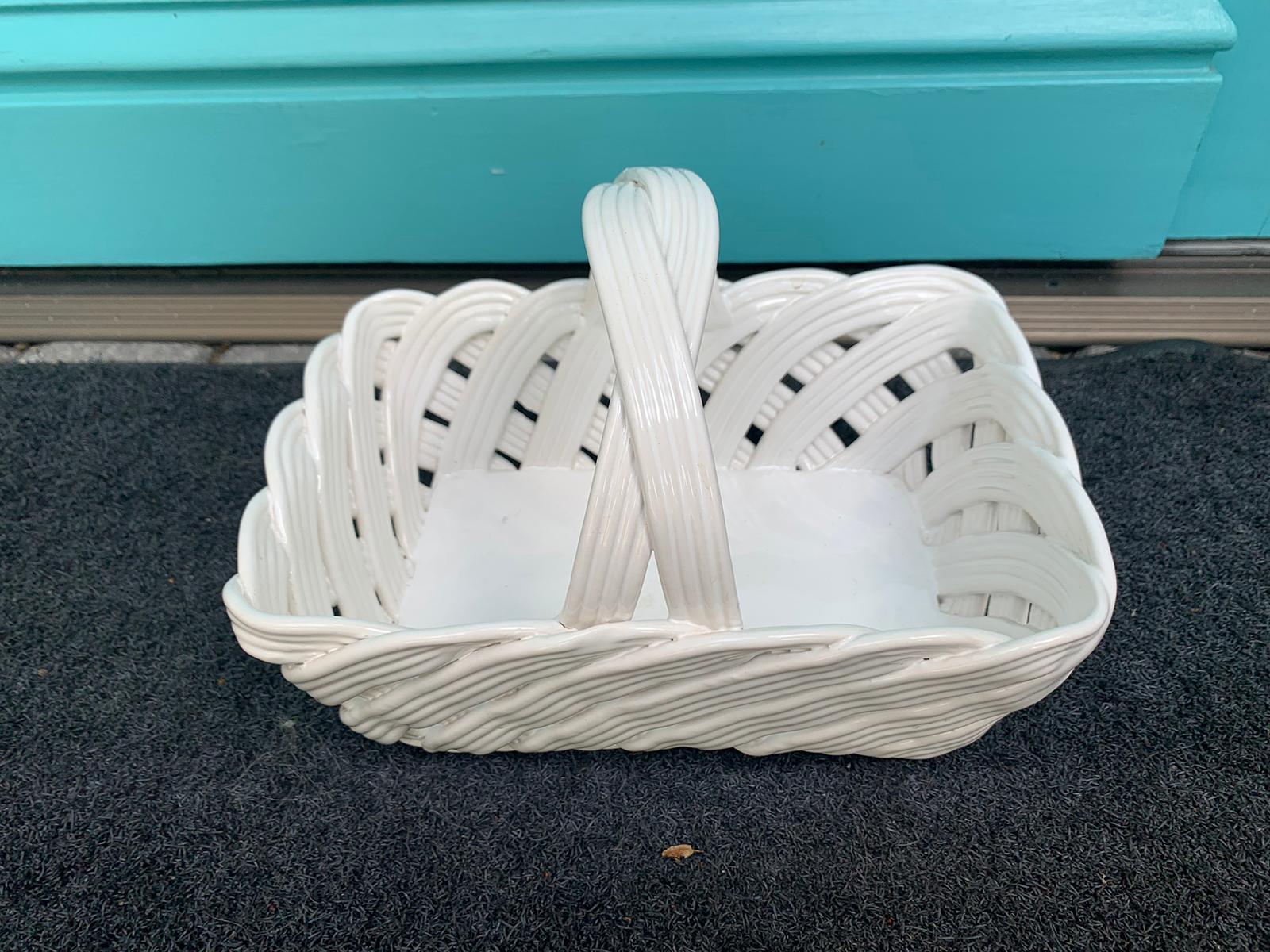 20th Century Portuguese White Porcelain Basket, Marked 
