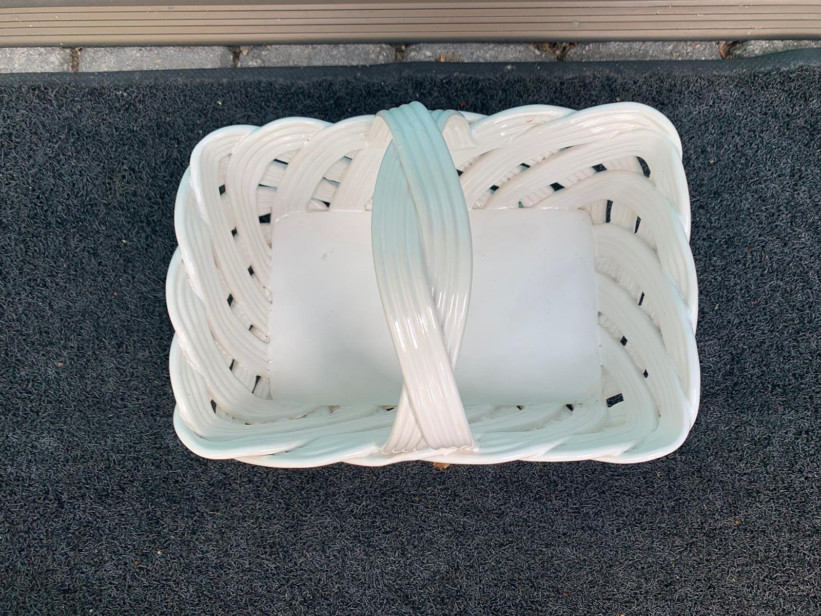 20th Century Portuguese White Porcelain Basket, Marked 