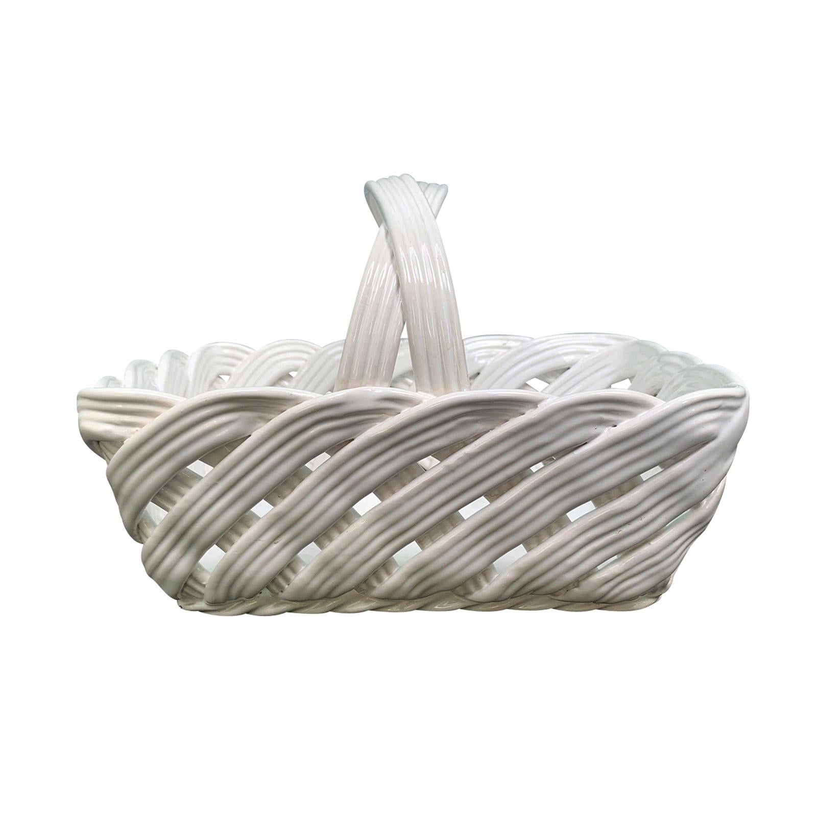 20th Century Portuguese White Porcelain Basket, Marked "Made in Portugal" For Sale