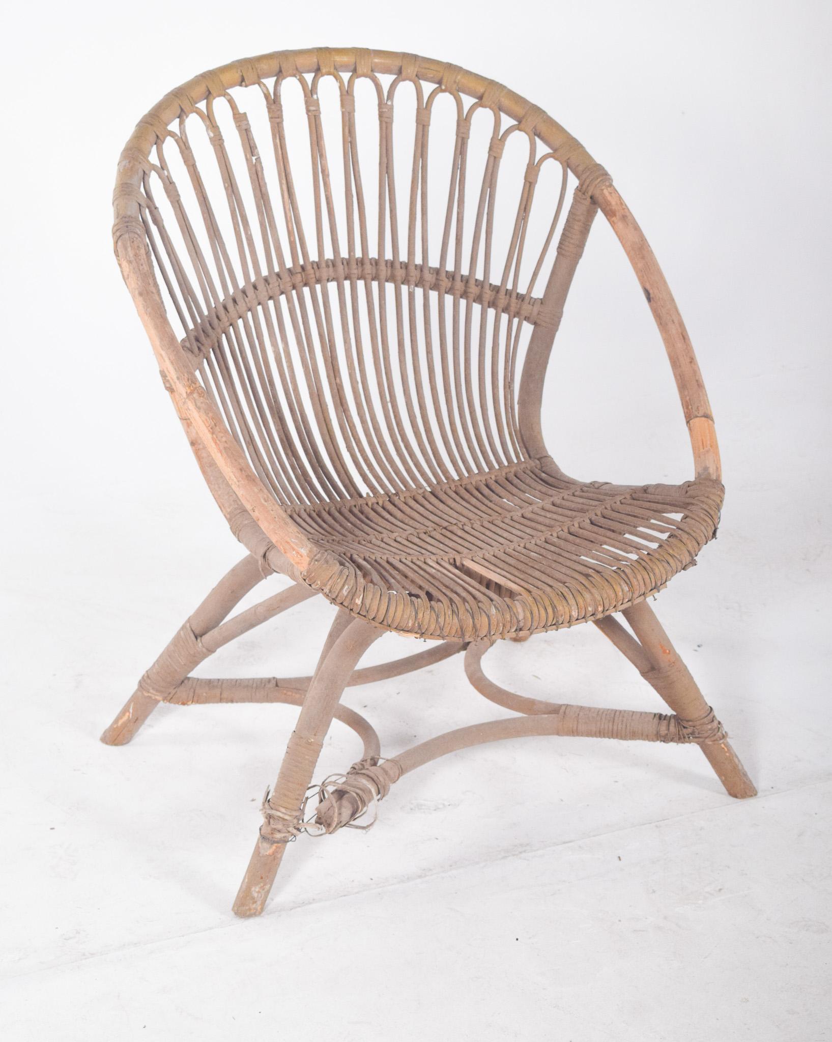 Mid-Century Modern Chaise en osier portugaise du 20e siècle en vente