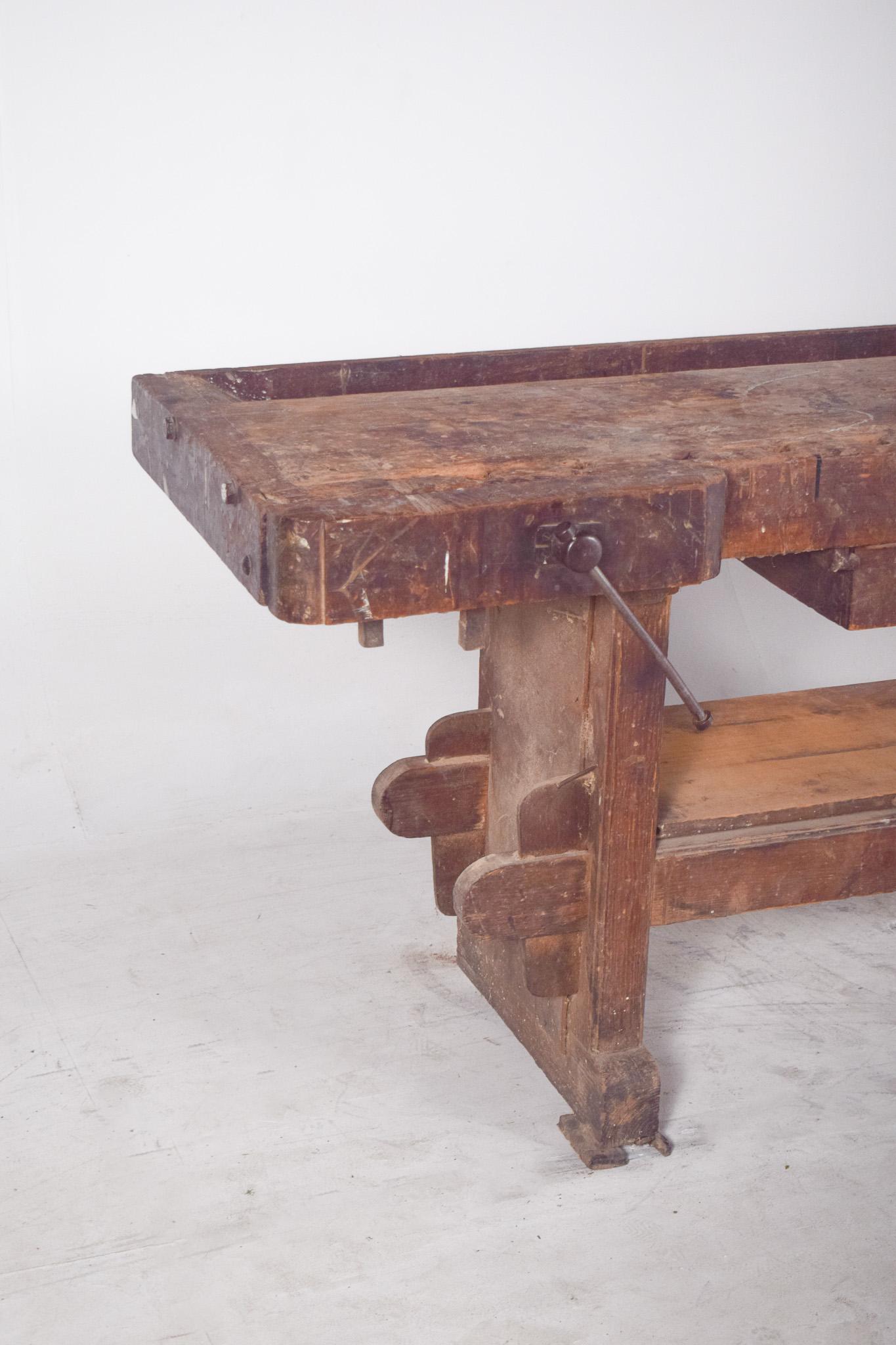 Rustic 20th-Century Portuguese Woodworker's Workbench For Sale