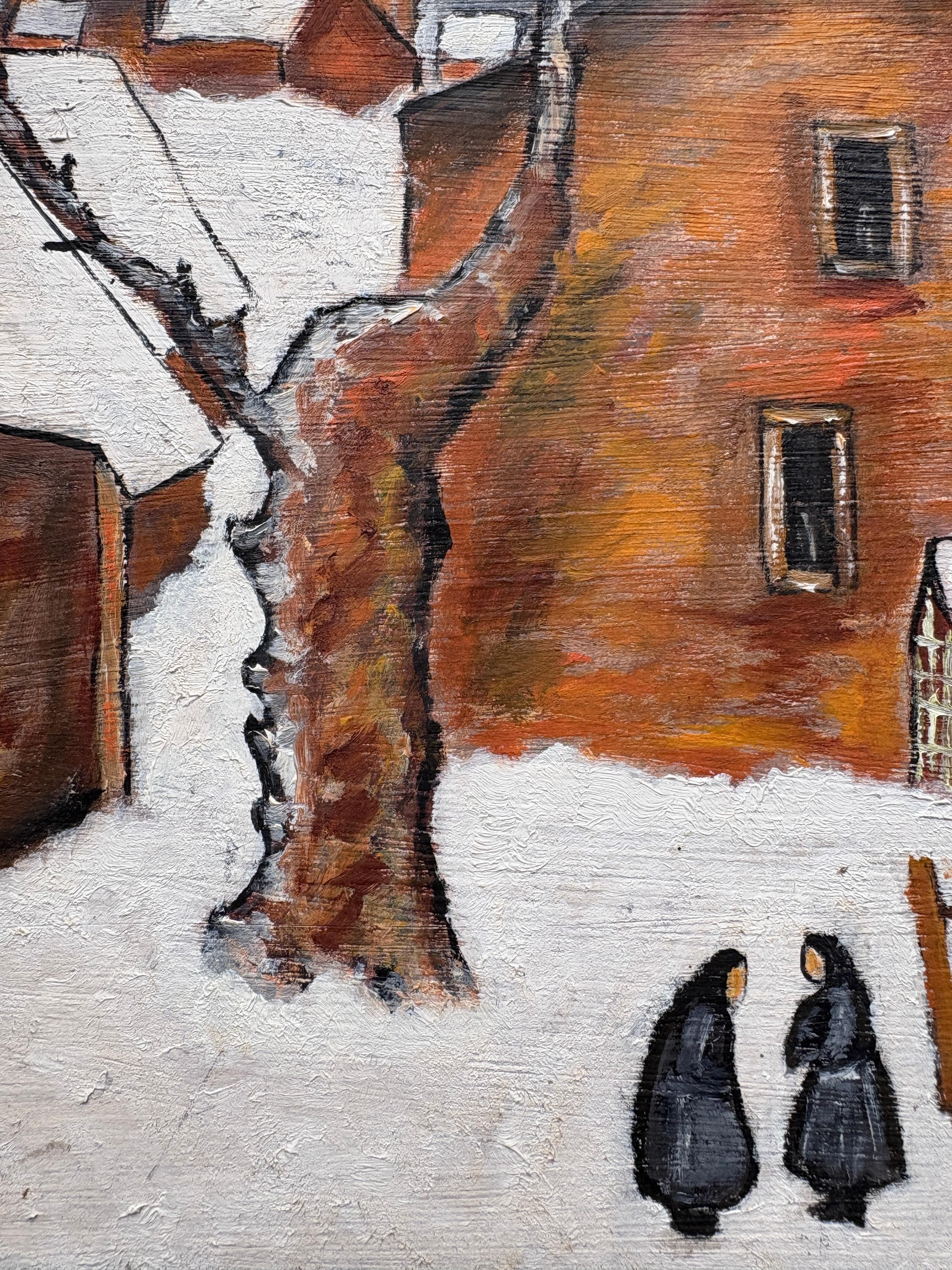 Postimpressionistisches französisches Ölgemälde des 20. Jahrhunderts mit winterlicher Dorfszene (Französisch) im Angebot