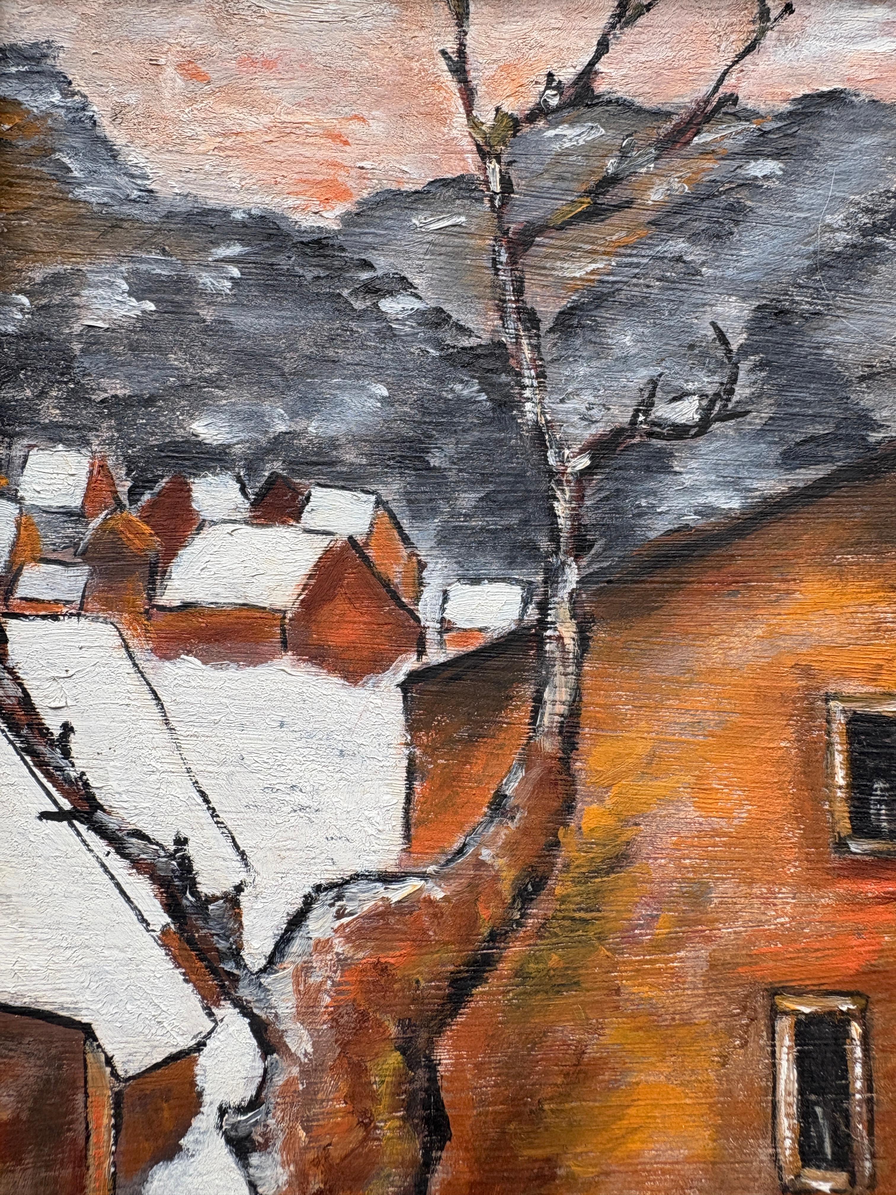 Postimpressionistisches französisches Ölgemälde des 20. Jahrhunderts mit winterlicher Dorfszene (Frühes 20. Jahrhundert) im Angebot