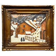 Postimpressionistisches französisches Ölgemälde des 20. Jahrhunderts mit winterlicher Dorfszene