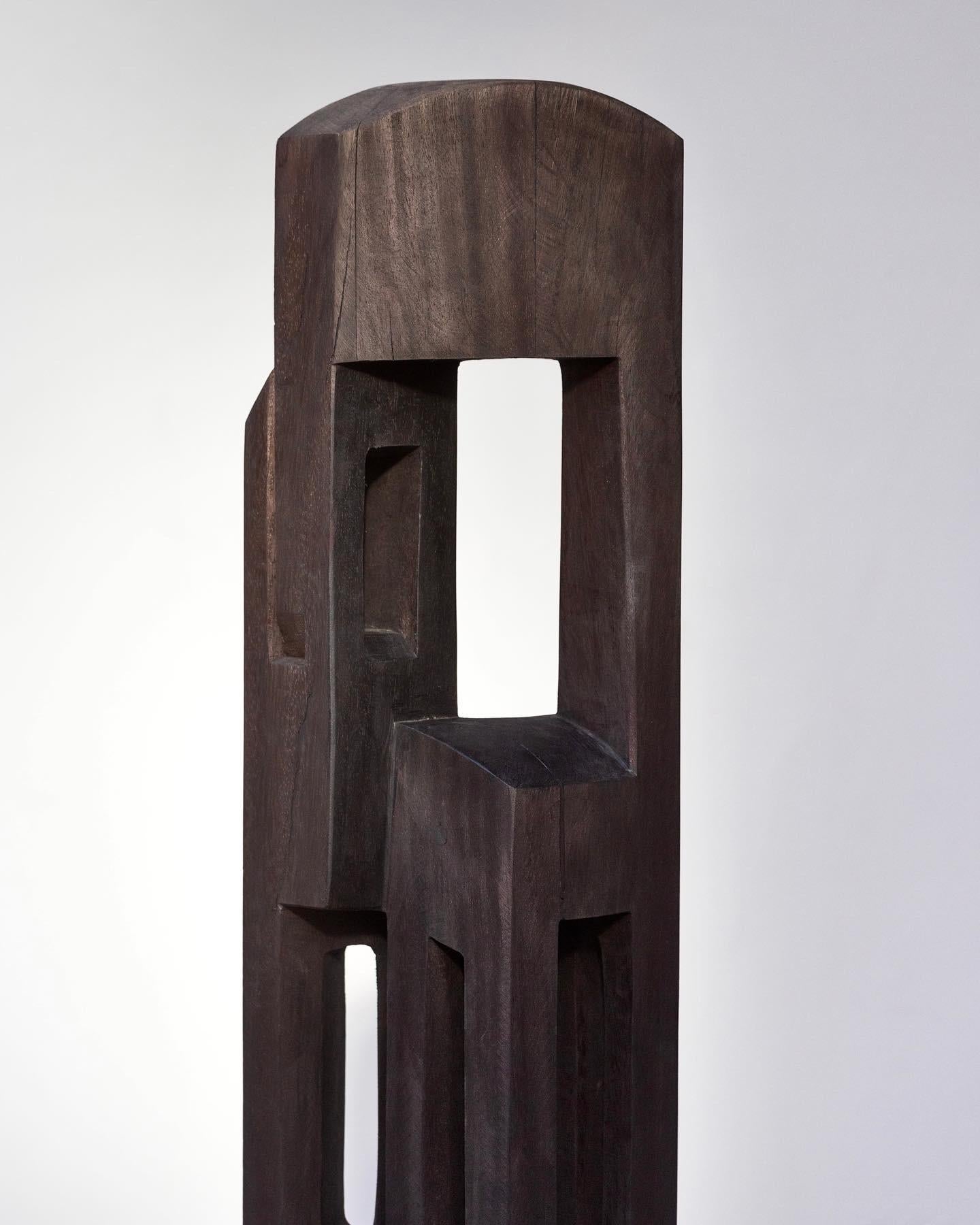 Brutalist 20th Century Post Modern Wooden Totem Sculpture by Bertrand Creach For Sale