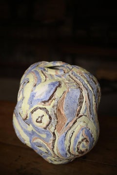 20th Century Pottery Vase Signed G.S, Yellow Fluid