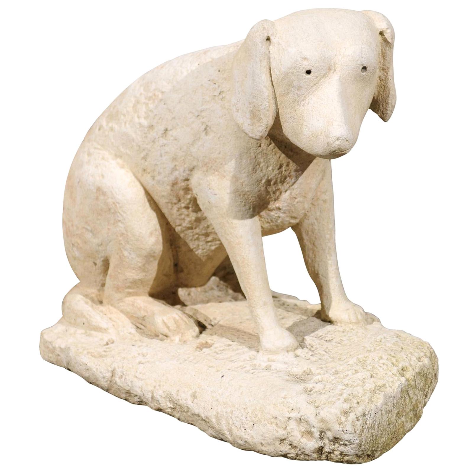 20th Century Primitive Carved Stone Dog For Sale