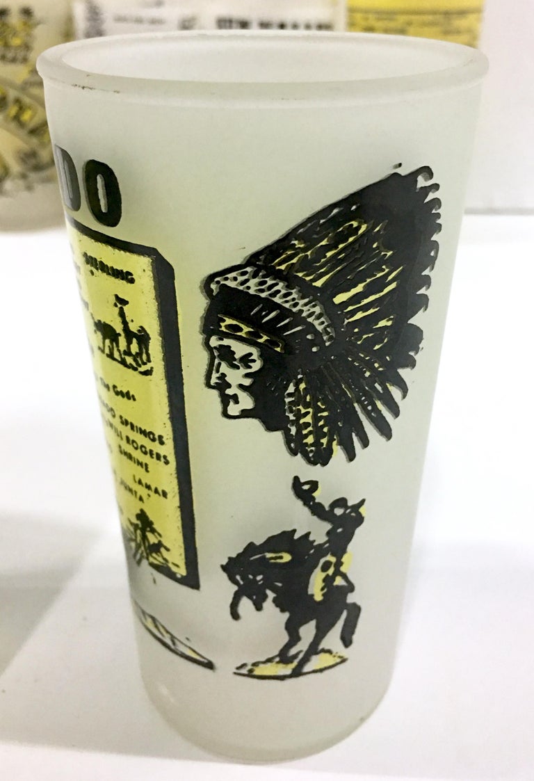 20th Century Printed and Frosted Souvenir "State" Drink Glasses Set of