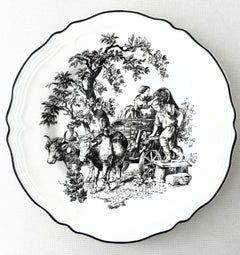 20th Century Printed Ceramic "Toile" Dinnerware Set of 10 Pieces