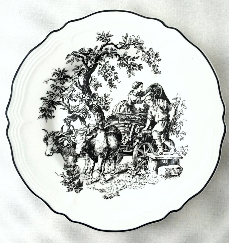20th Century Printed Ceramic "Toile" Dinnerware Set of 10 Pieces For