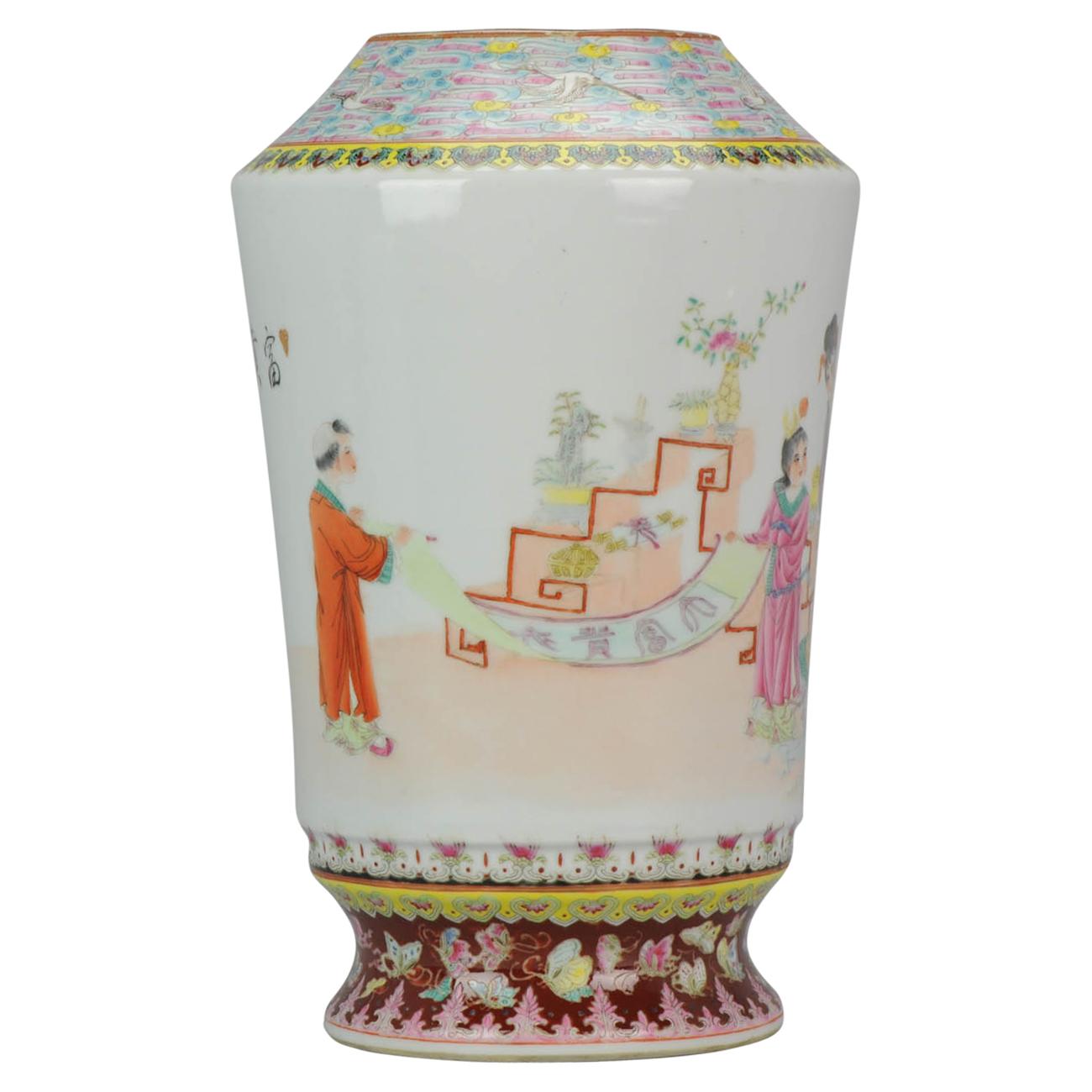 Vase en porcelaine chinoise PRoC 1970-1980 Figures Famille Rose Garden, XXe siècle