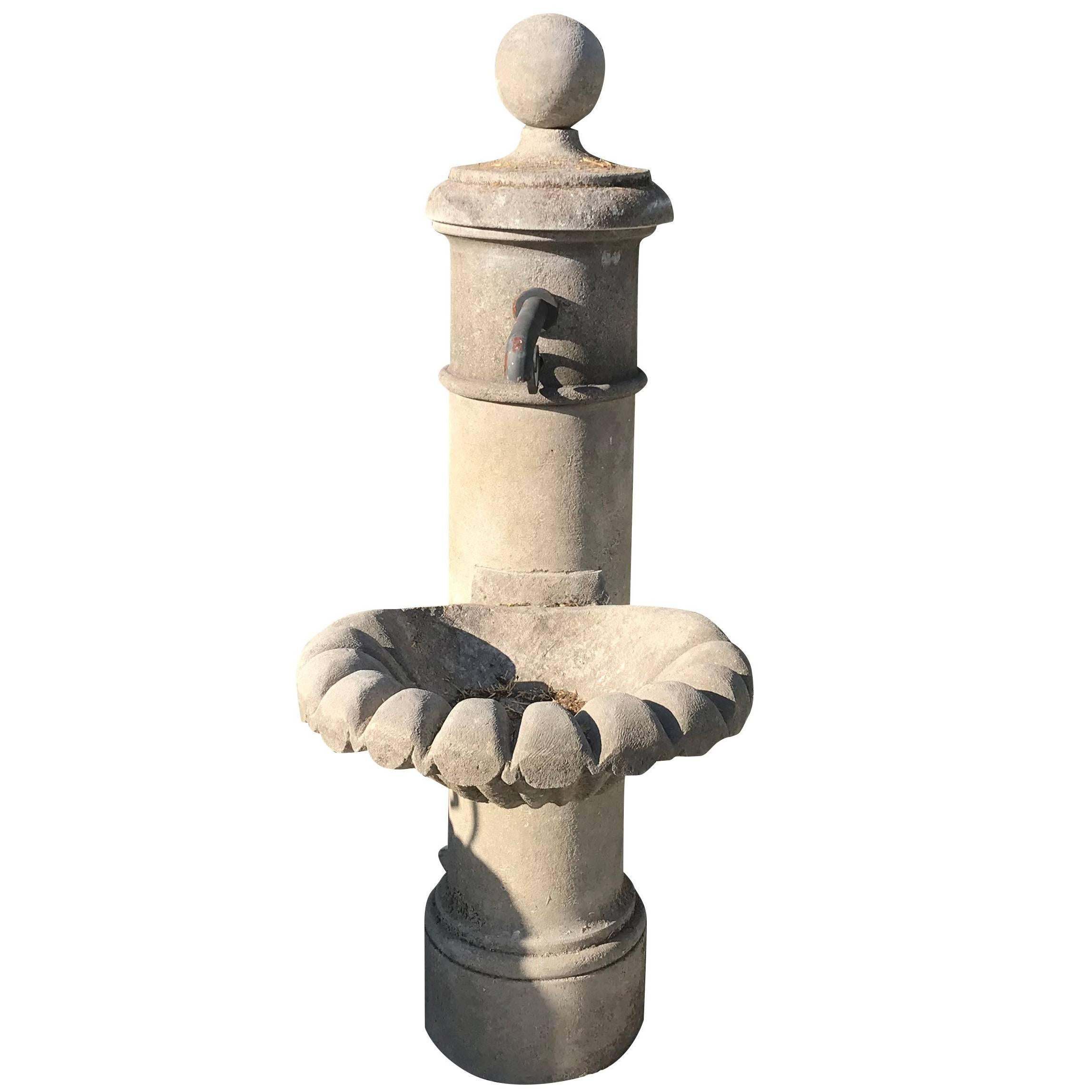 20th Century Provencal Garden Fountain in Hand-Carved Limestone