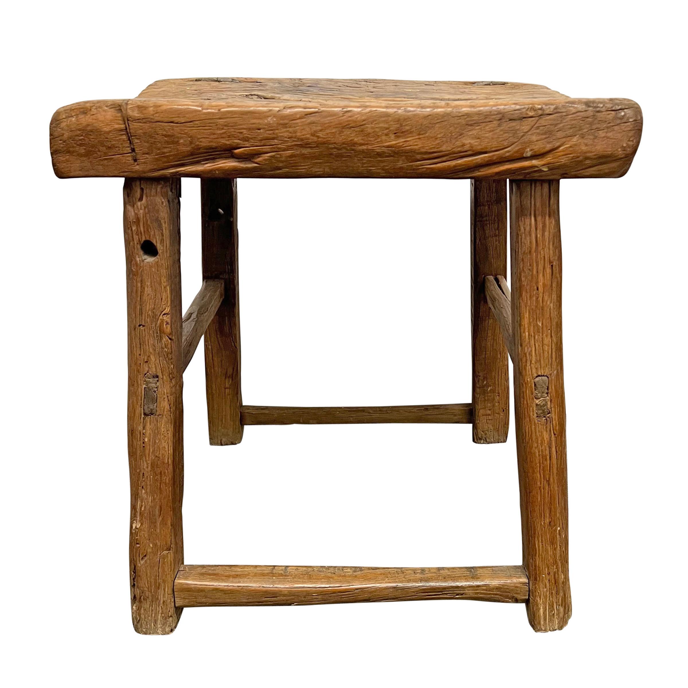 Rustic 20th Century Provincial Chinese Stool or Side Table For Sale