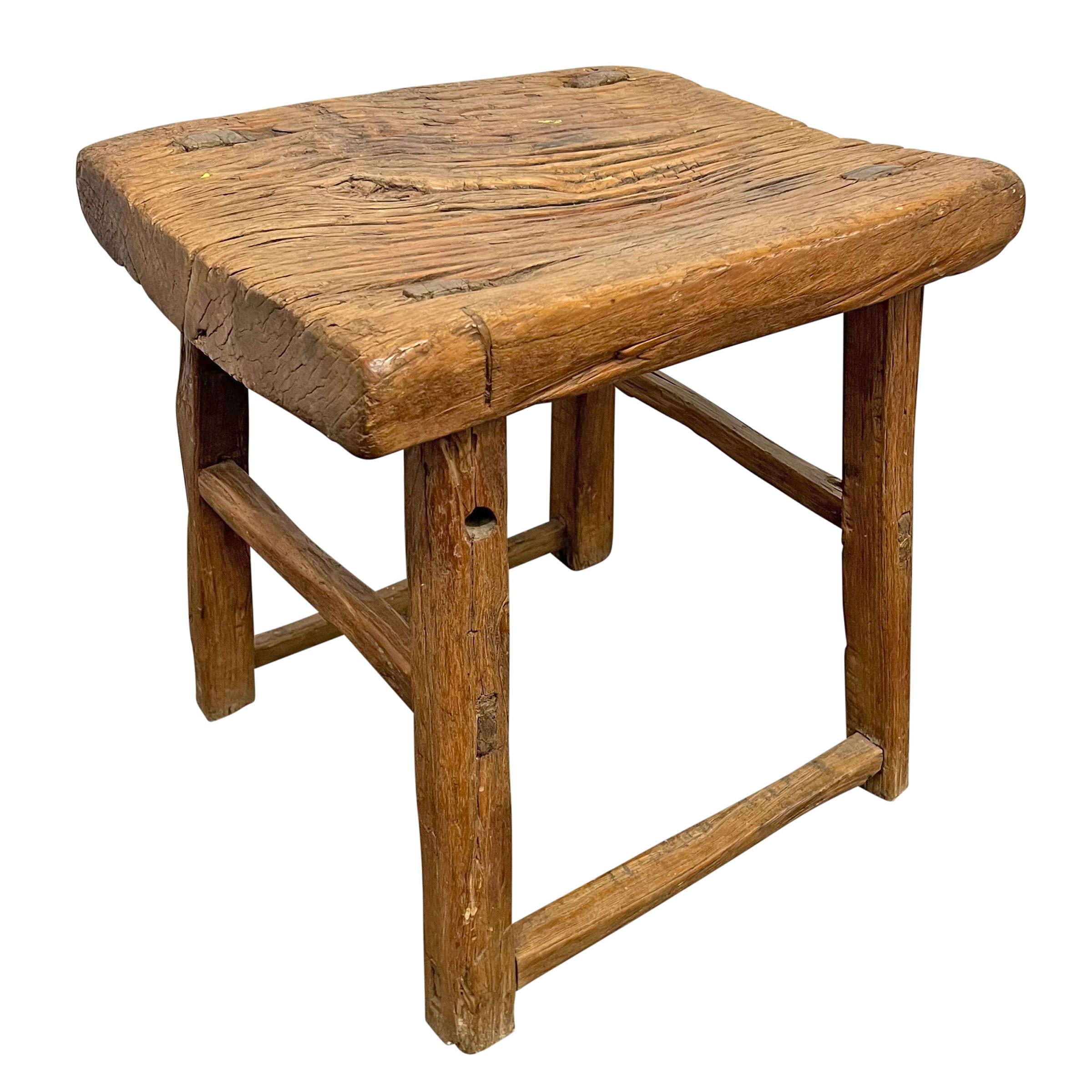 Elm 20th Century Provincial Chinese Stool or Side Table For Sale