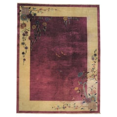 20th Century Purple and Yellow Handknotted Chinese Art Deco Rug, ca 1920-1940