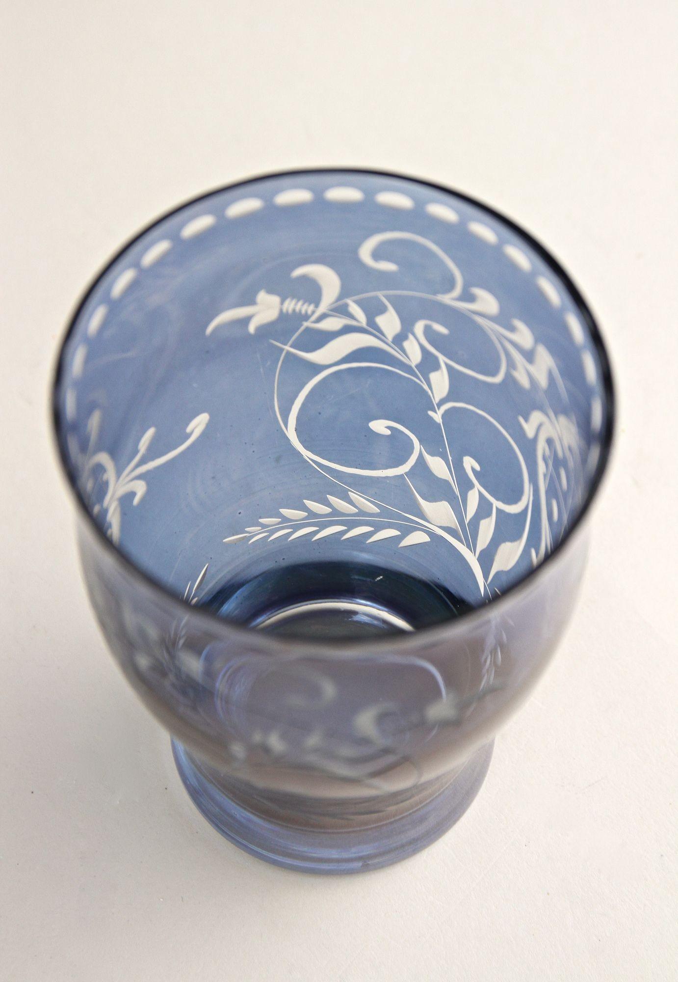 Jarrón/vaso de cristal iridiscente púrpura/azul del siglo XX, grabado, CZ ca. 1920 en venta 8