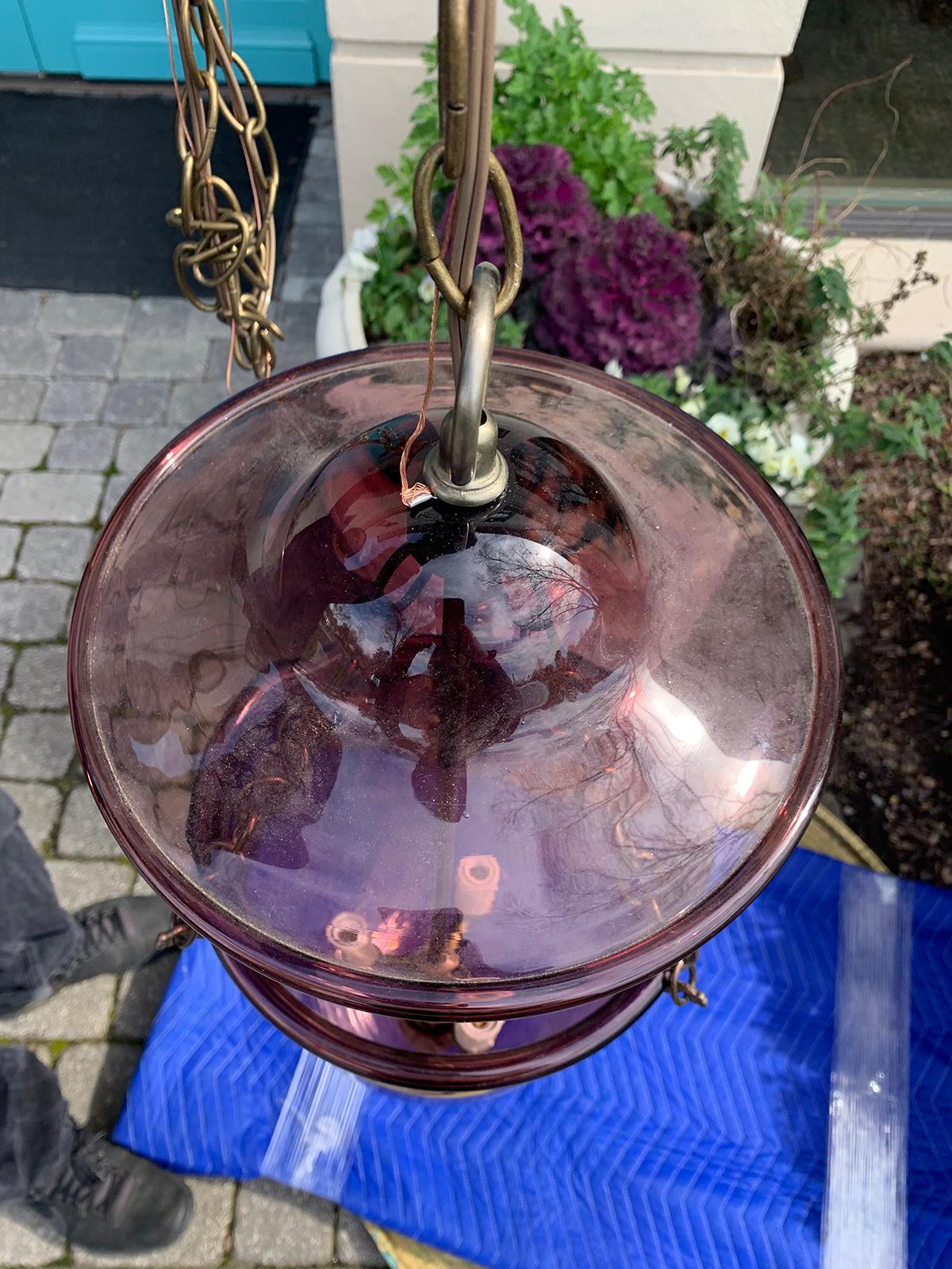 20th Century Purple Glass Belljar Three-Light Lantern 2