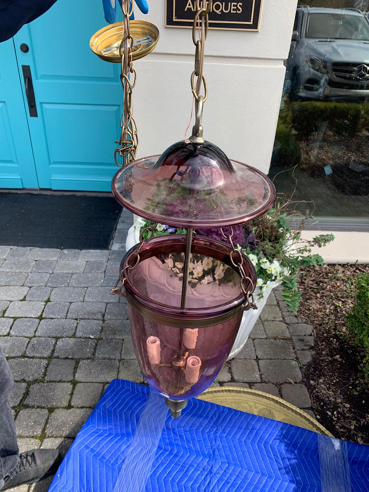 20th Century Purple Glass Belljar Three-Light Lantern 4