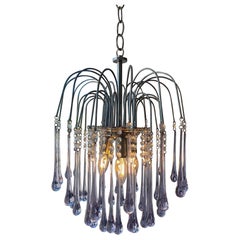 20th century Purple Glass drops and Metal Murano Pendant, 1950s