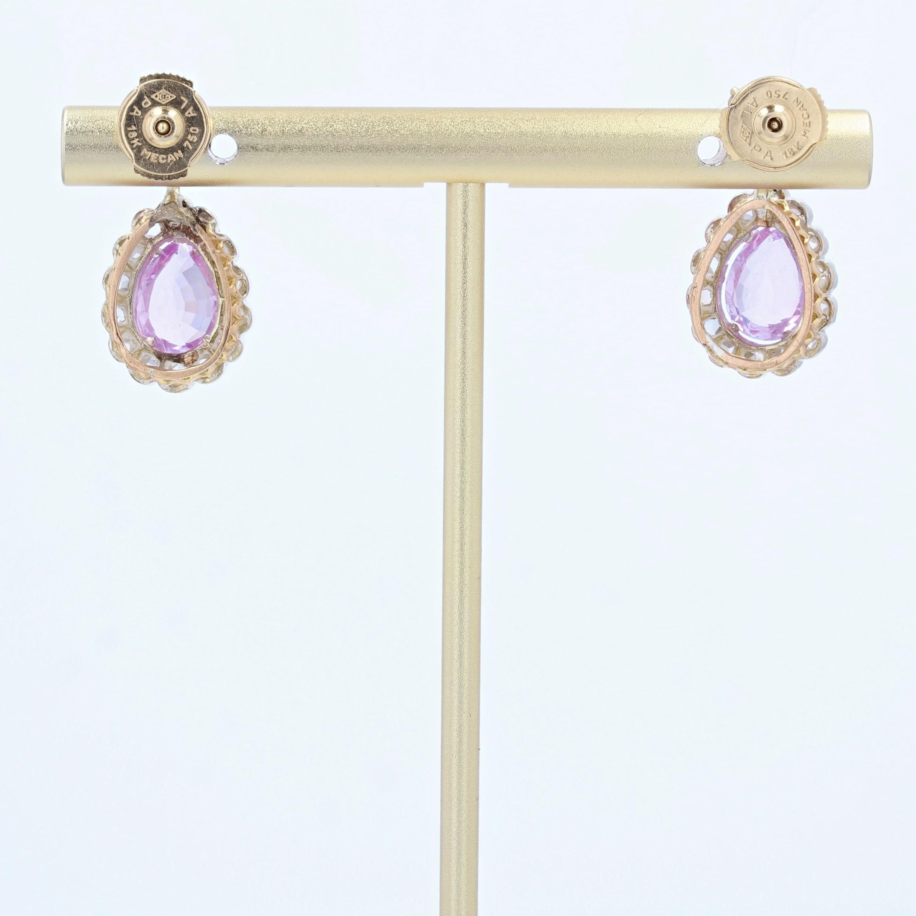 20th Century Purple Sapphires Rose Cut Diamonds 18 Karat Yellow Gold Earrings For Sale 5