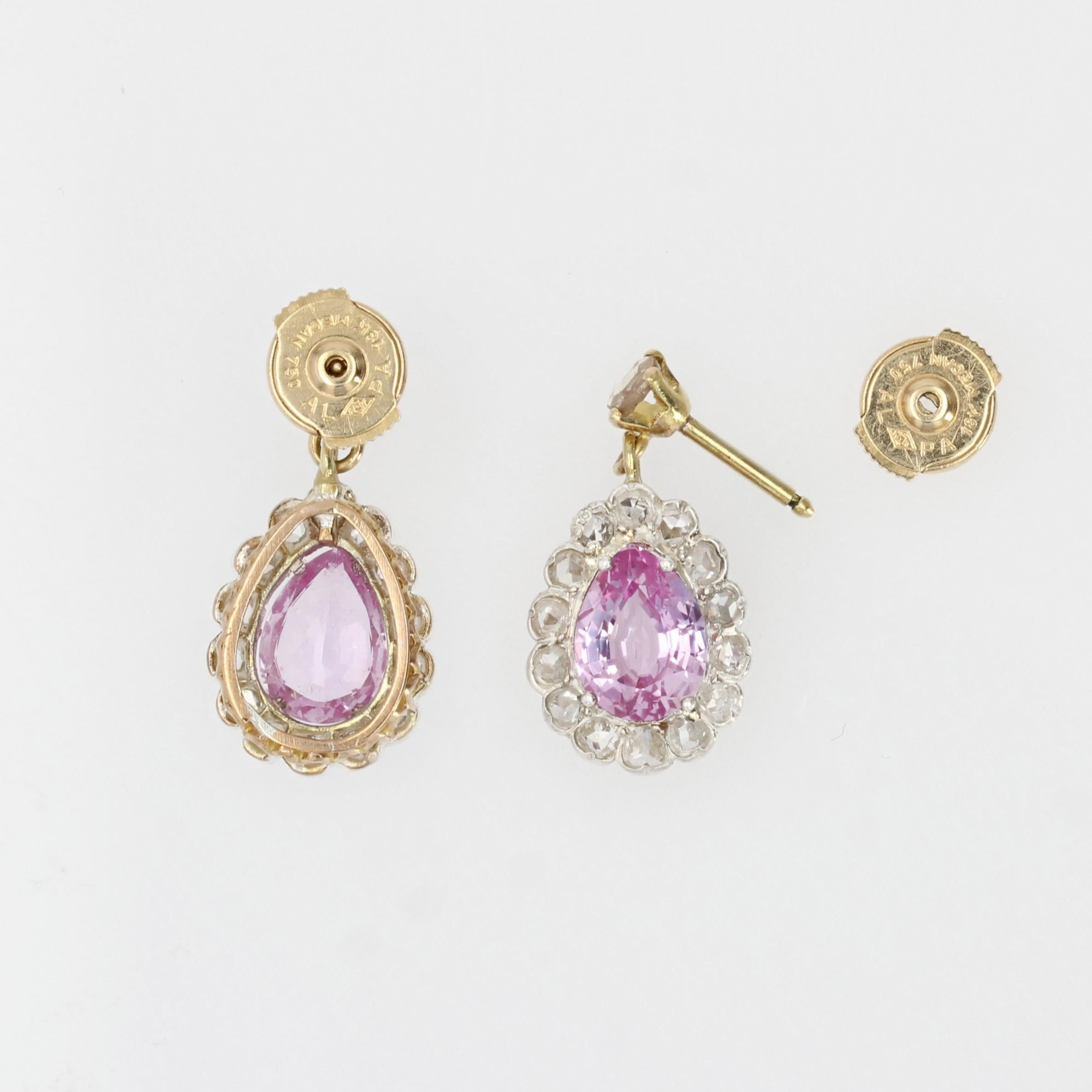 20th Century Purple Sapphires Rose Cut Diamonds 18 Karat Yellow Gold Earrings For Sale 6