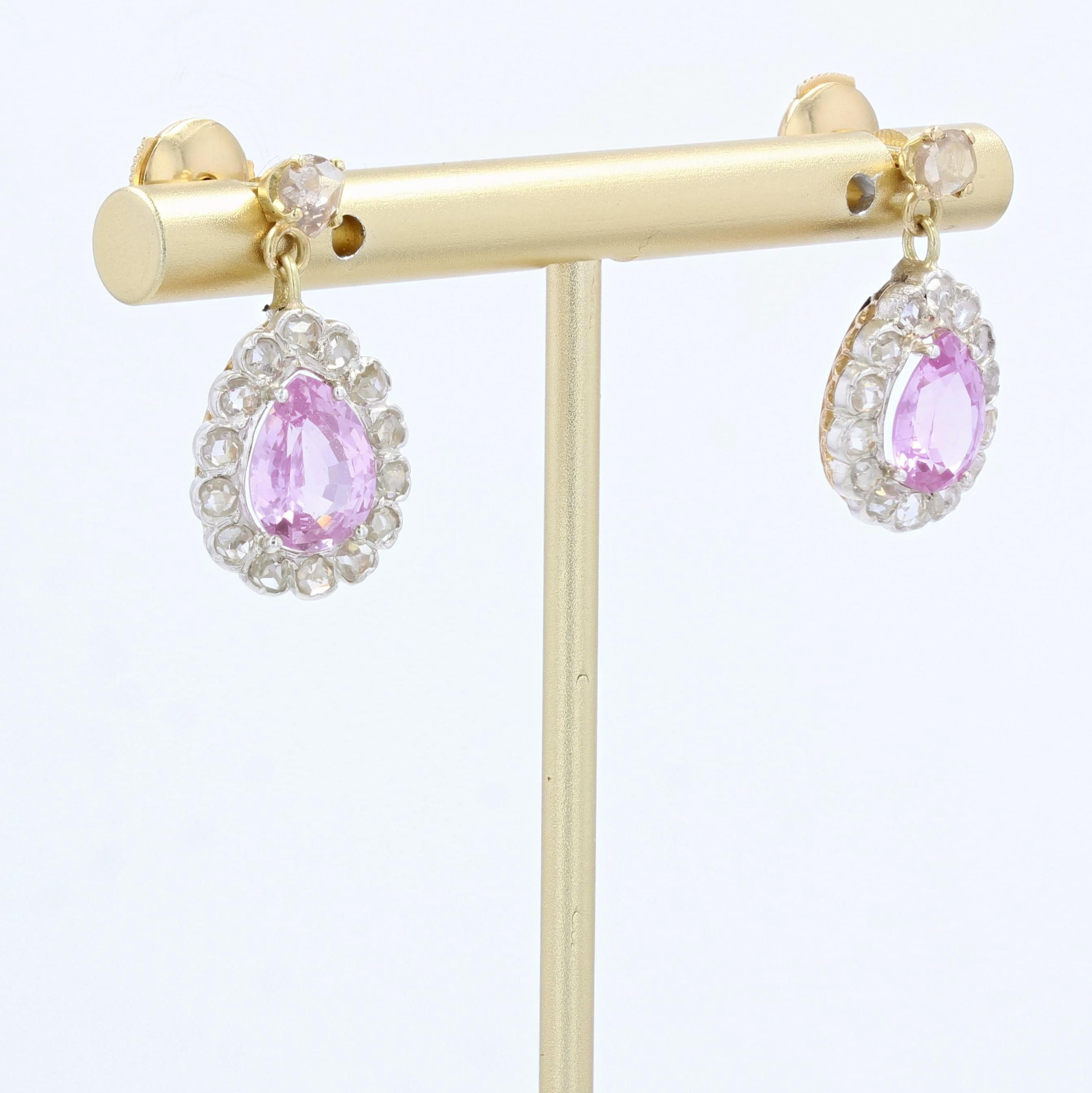 20th Century Purple Sapphires Rose Cut Diamonds 18 Karat Yellow Gold Earrings In Good Condition For Sale In Poitiers, FR