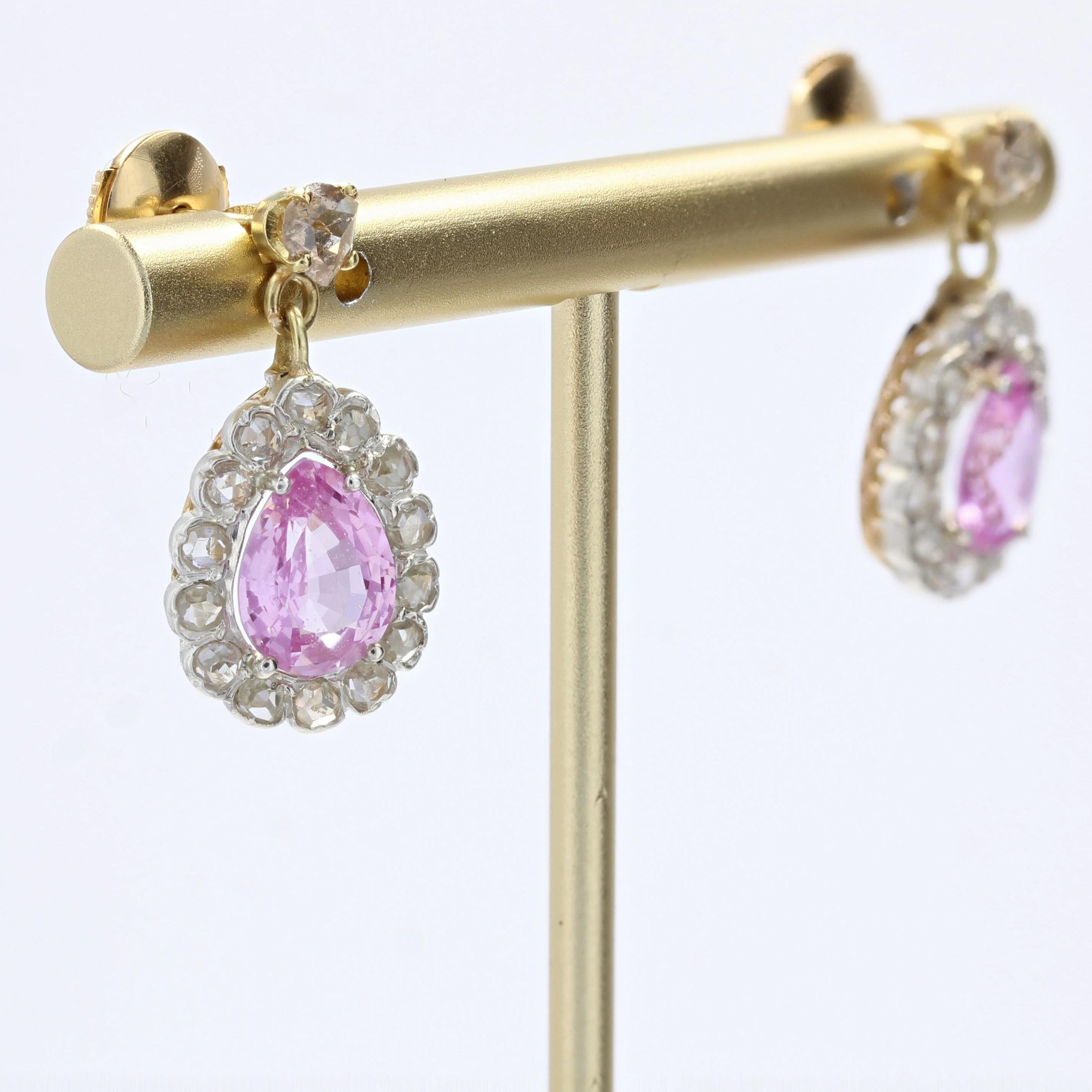 20th Century Purple Sapphires Rose Cut Diamonds 18 Karat Yellow Gold Earrings For Sale 2