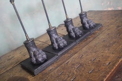 20th Century Quartet of Cast Iron, Reeded Brass Lion Paw Table Lamps