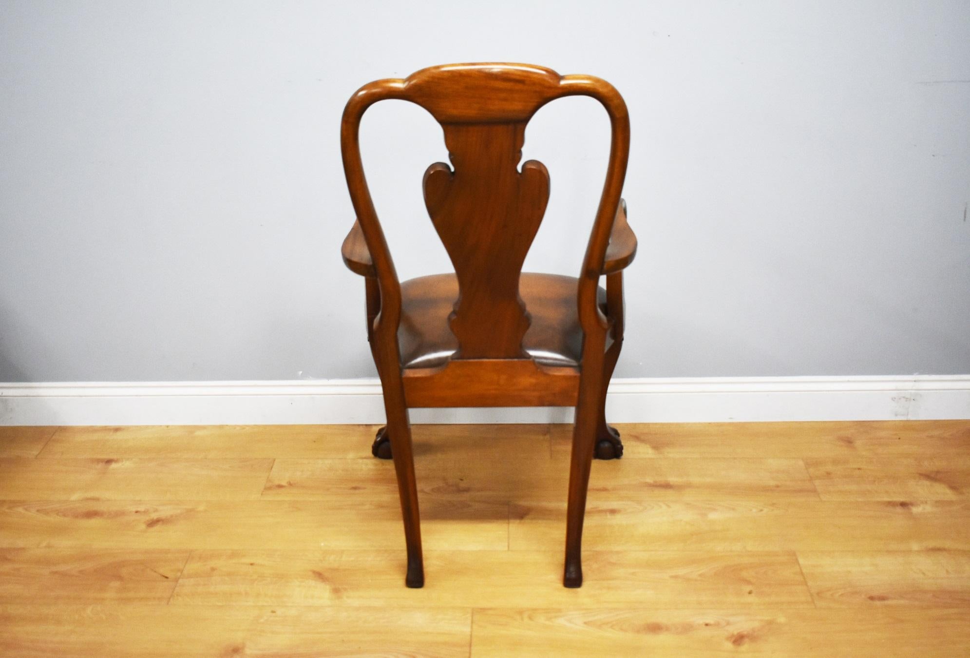 20th Century Queen Anne Revival Solid Mahogany Armchair 5