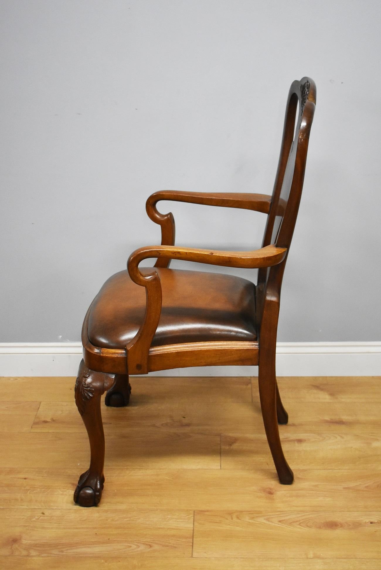 20th Century Queen Anne Revival Solid Mahogany Armchair 6