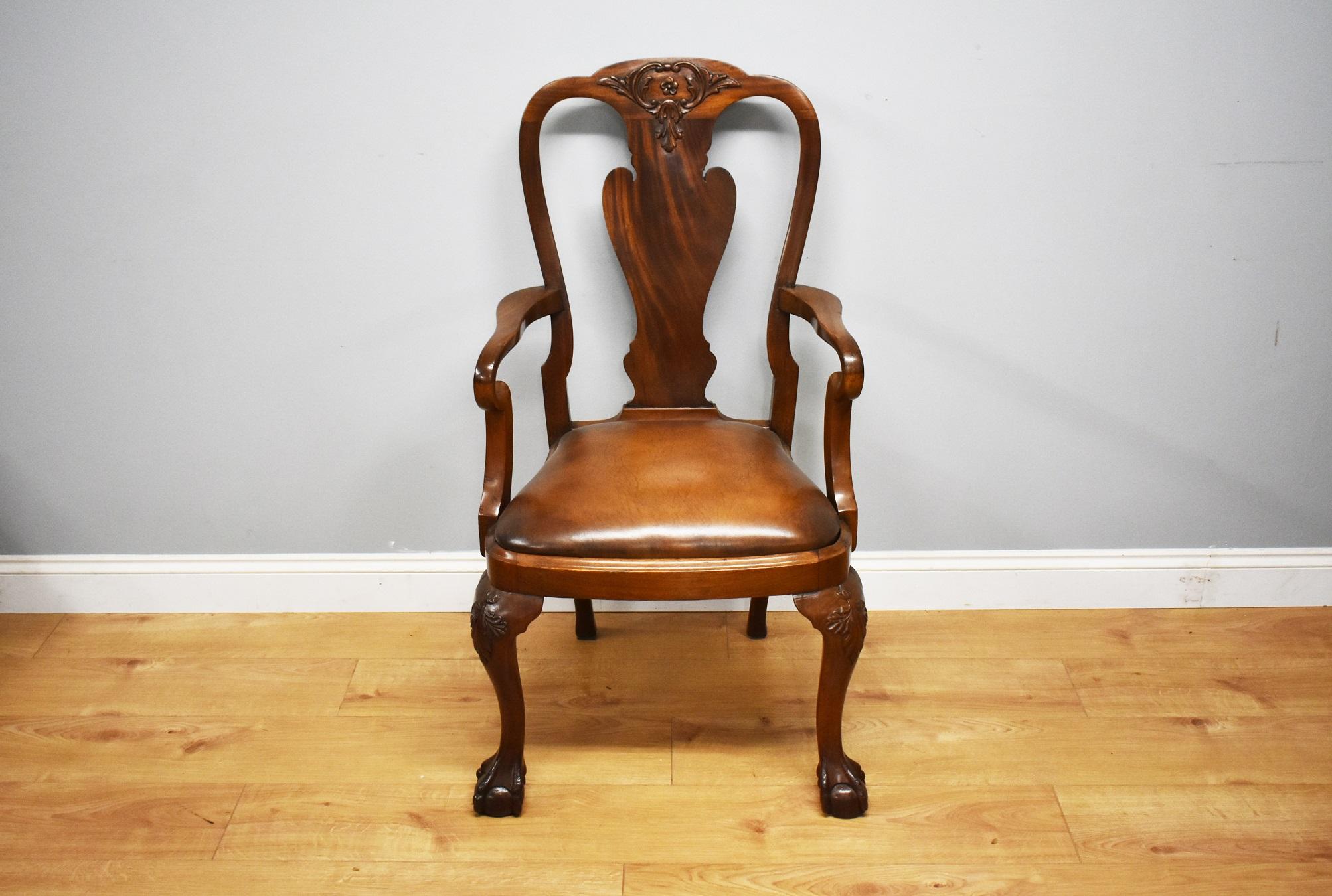 Dyed 20th Century Queen Anne Revival Solid Mahogany Armchair
