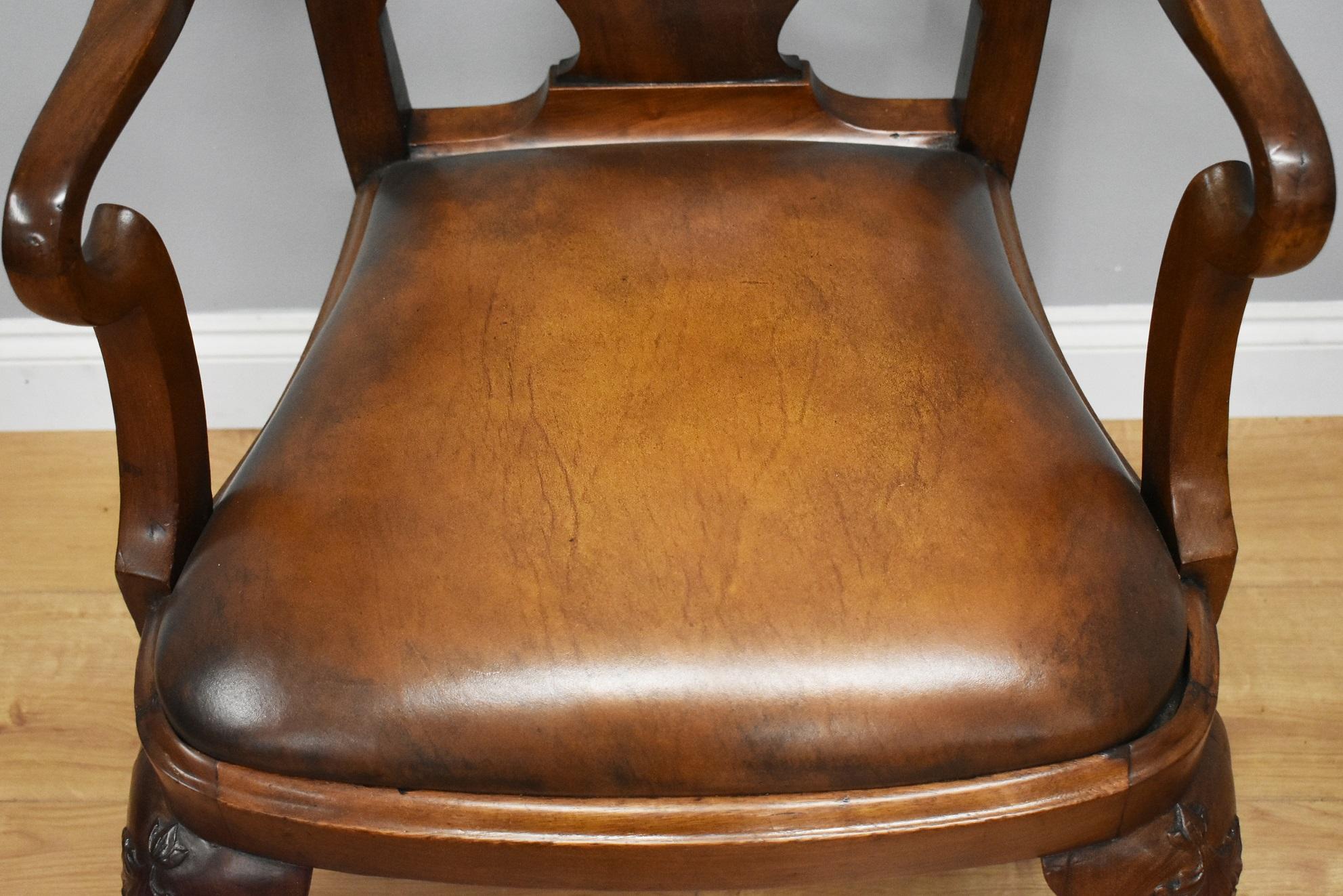 20th Century Queen Anne Revival Solid Mahogany Armchair 2