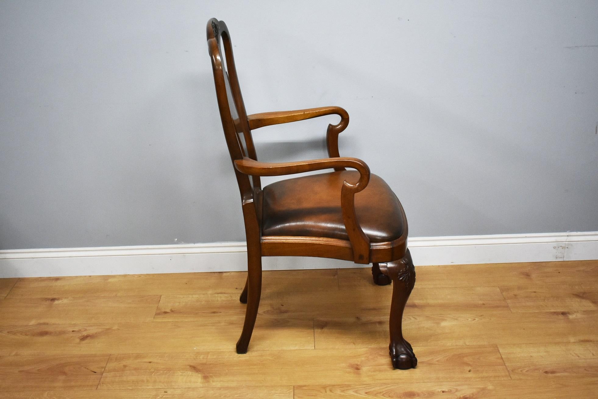 20th Century Queen Anne Revival Solid Mahogany Armchair 4