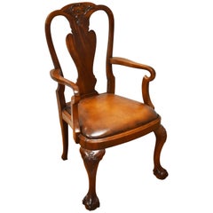 20th Century Queen Anne Revival Solid Mahogany Armchair