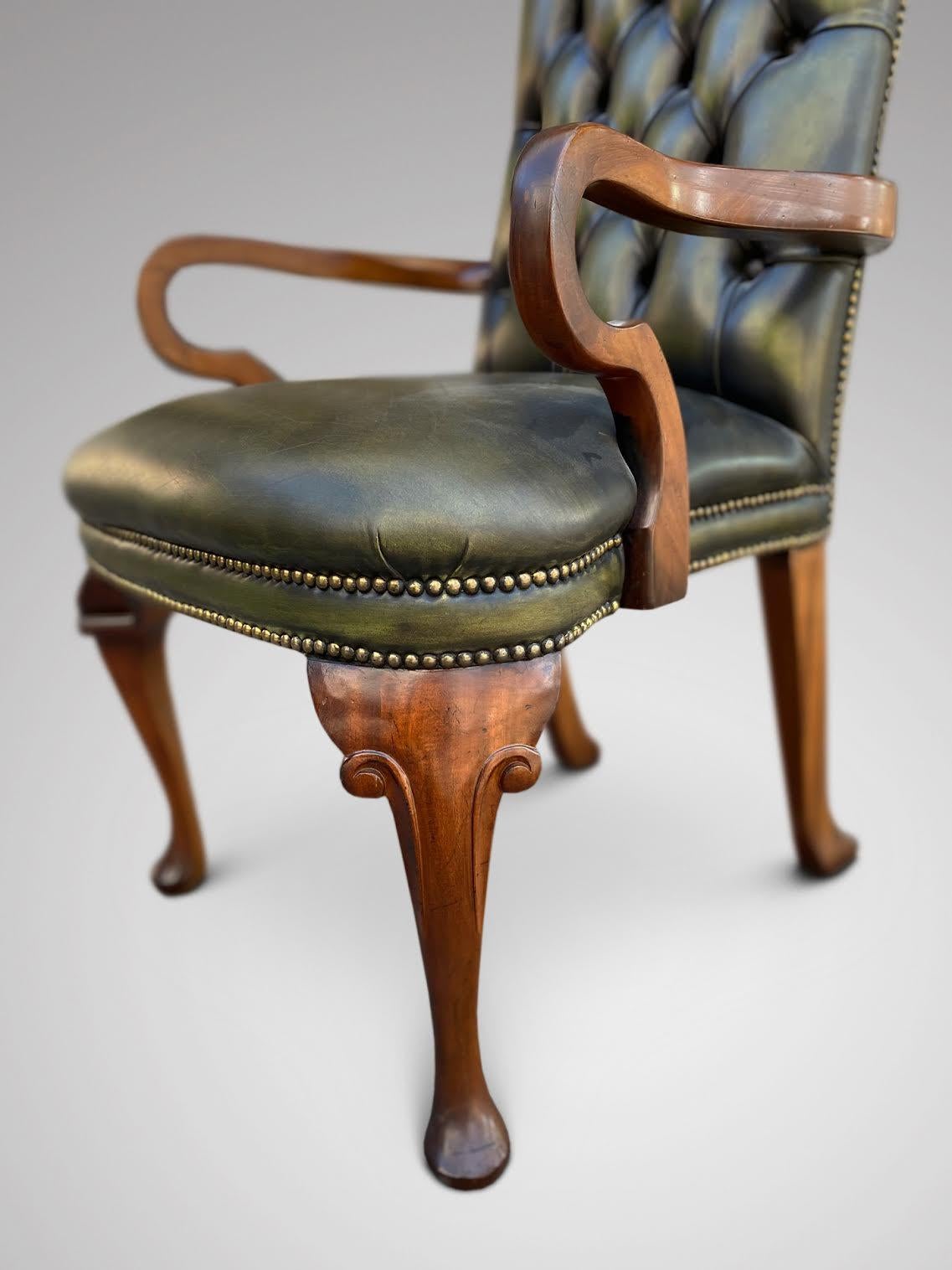 Polished 20th Century Queen Anne Style Leather Desk Armchair