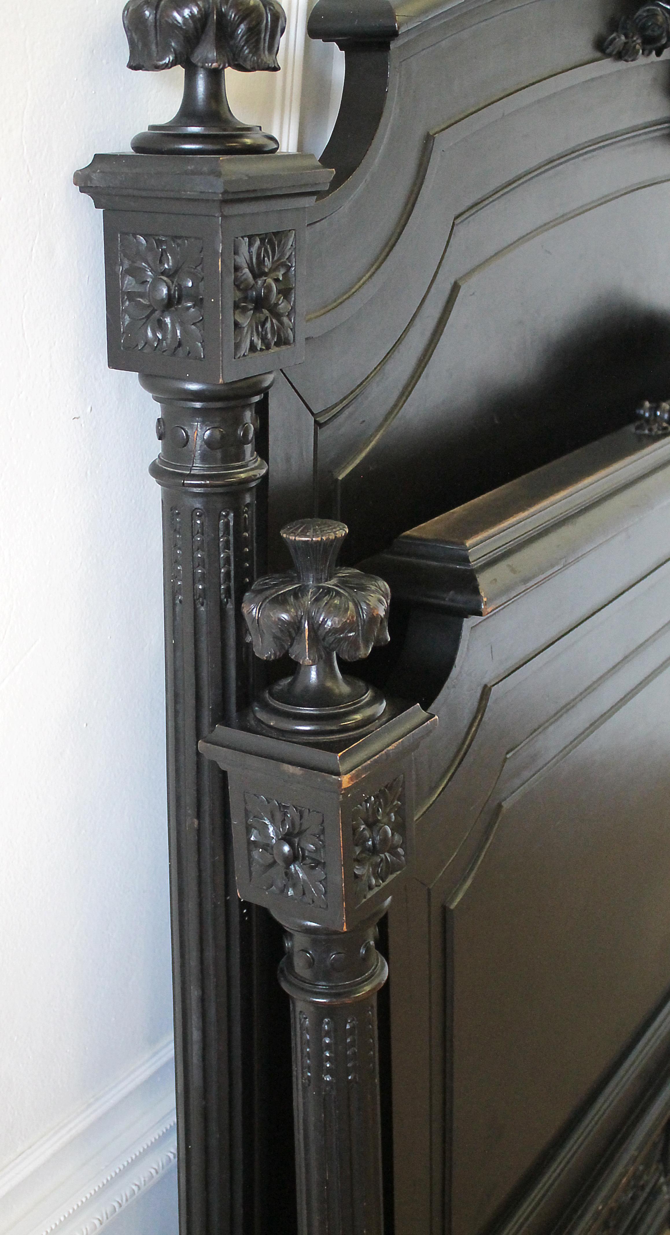 20th Century Queen-Size Ebonized Antique Louis XVI Style Bed 6
