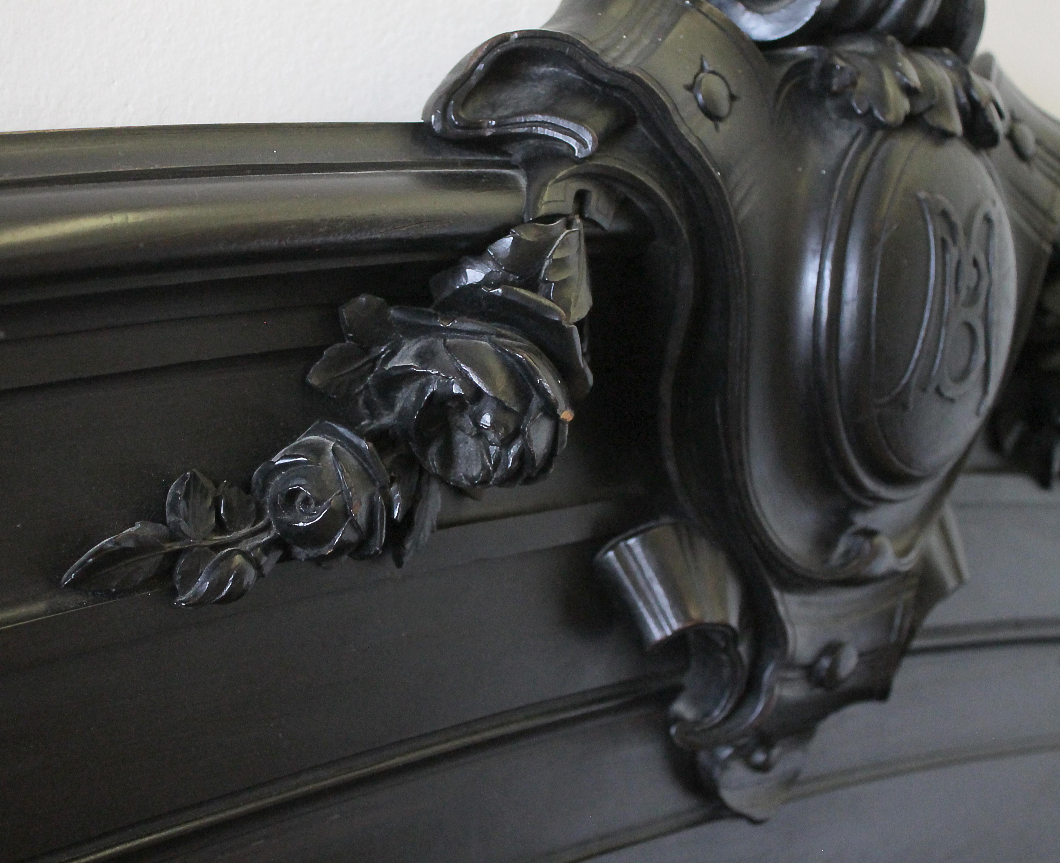 European 20th Century Queen-Size Ebonized Antique Louis XVI Style Bed