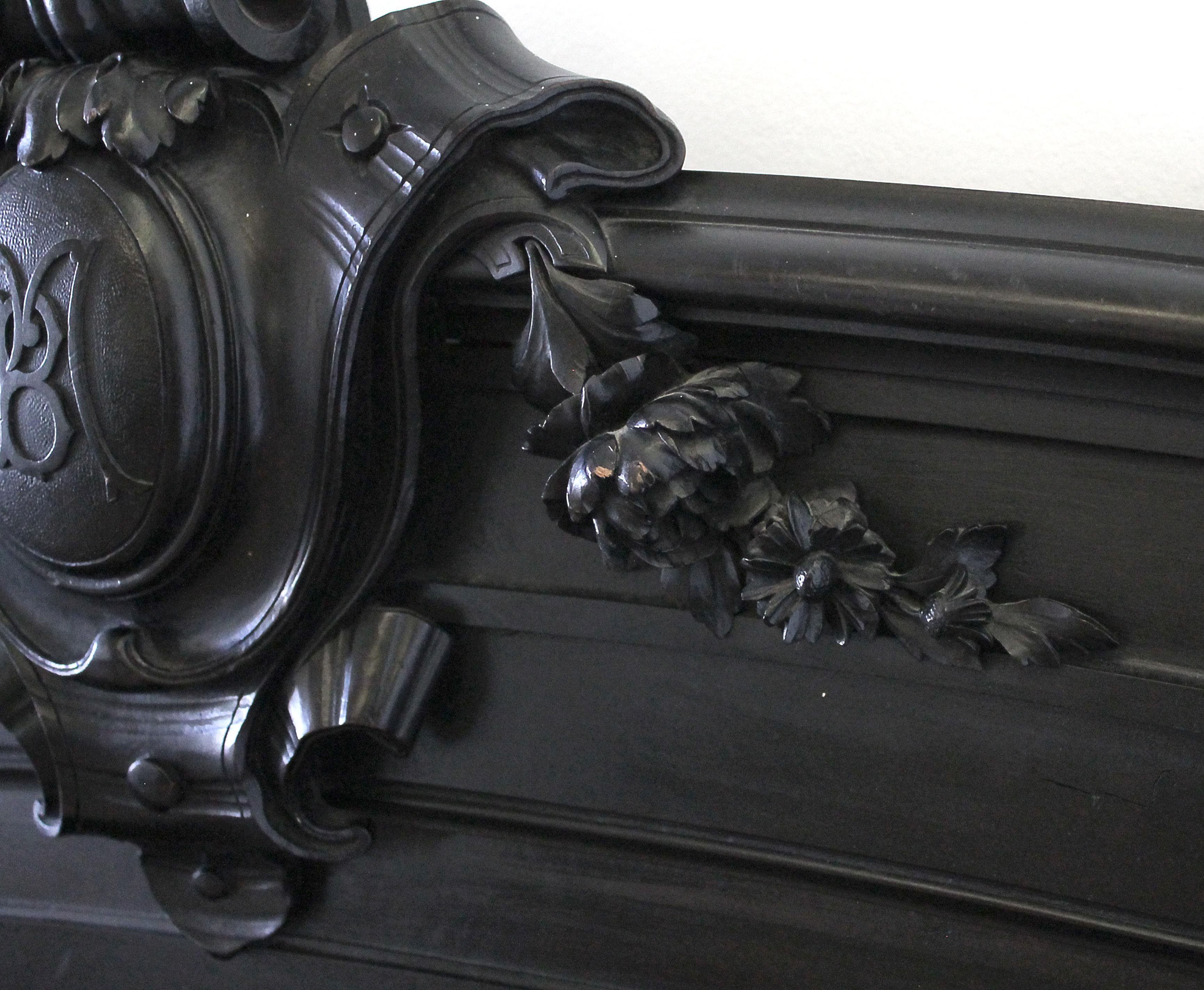 Hand-Carved 20th Century Queen-Size Ebonized Antique Louis XVI Style Bed